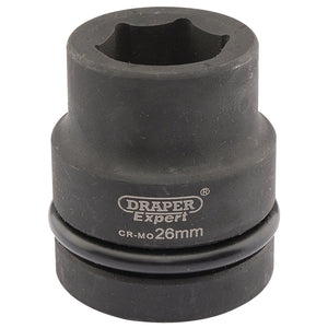 The Draper Expert Hi-Torq® 6 Point Impact Socket, 1" Sq. Dr., 26mm - 425-MM features a black plastic ring around its circumference and is crafted with durable chrome molybdenum sockets for superior performance.