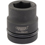 A Draper Expert Hi-Torq® 6 Point Impact Socket, 1" Sq. Dr., 28mm - 425-MM with a black finish and a rounded design, perfect for use with impact wrenches.