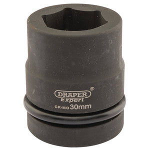 A Draper Expert Hi-Torq® 6 Point Impact Socket, 1" Square Drive, 30mm - 425-MM, with hexagonal opening and O-ring.