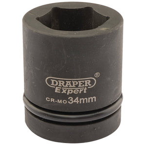 A Draper Expert Hi-Torq® 6 Point Impact Socket, 1" Sq. Dr., 34mm - 425-MM, crafted from durable chrome molybdenum for professional use with air wrenches.