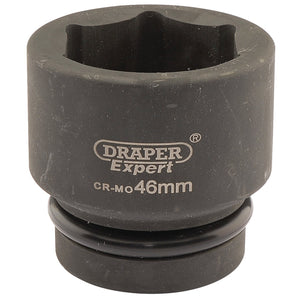 A Draper Expert Hi-Torq® 6 Point Impact Socket, made of black chromium-molybdenum material, with a 1" square drive and 46mm size, perfect for use with impact sockets and air wrenches.