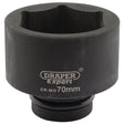 A Draper Expert Hi-Torq® 6 Point Impact Socket with a black finish, made of hardened chrome molybdenum material and designed as a 1" square drive impact socket, in a 70mm size (product code: 425-MM).
