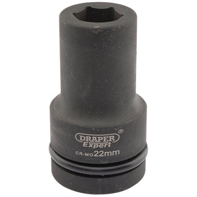 A Draper Expert Hi-Torq® 6 Point Deep Impact Socket, 1" Sq. Dr., 22mm - 425D-MM, crafted from durable chrome molybdenum for heavy-duty use.