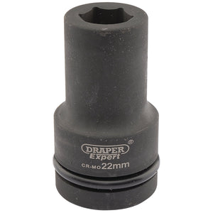 A Draper Expert Hi-Torq® 6 Point Deep Impact Socket, 1" Sq. Dr., 22mm - 425D-MM, crafted from durable chrome molybdenum for heavy-duty use.