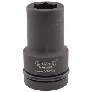 A Draper Expert Hi-Torq® 6 Point Deep Impact Socket, 1" Sq. Dr., 25mm - 425D-MM, made of chrome molybdenum and perfect for use with impact wrenches in tightening or loosening nuts and bolts.