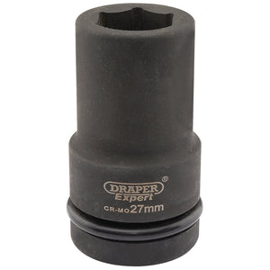 A 27mm Draper Expert Hi-Torq® 6 Point Deep Impact Socket, 1" Sq. Dr., made from durable chrome molybdenum by Draper.