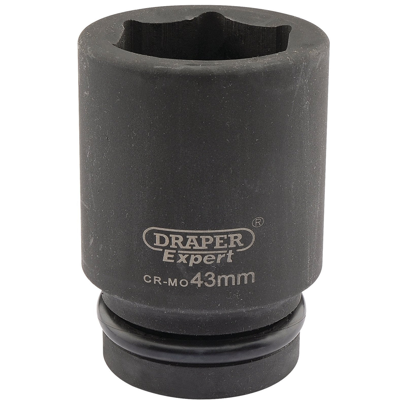 A Draper Expert Hi-Torq® 6 Point Deep Impact Socket, 1" Sq. Dr., 43mm - 425D-MM, crafted from durable chrome molybdenum and perfect for use with impact wrenches.