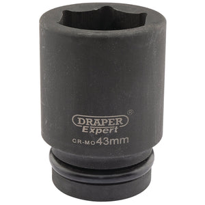 A Draper Expert Hi-Torq® 6 Point Deep Impact Socket, 1" Sq. Dr., 43mm - 425D-MM, crafted from durable chrome molybdenum and perfect for use with impact wrenches.