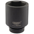 A Draper Expert Hi-Torq® 6 Point Deep Impact Socket, 1" Sq. Dr., 55mm - 425D-MM, made from durable chrome molybdenum, displayed against a white background.