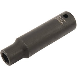 A Draper Expert Hi-Torq® 6 Point Deep Impact Socket, 1/4" Sq. Dr., 6mm - 406D-MM in black chrome molybdenum with engraved specification details, perfect for use with impact sockets.