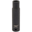 Introducing the Draper Expert Hi-Torq® 6 Point Deep Impact Socket, 1/4" Sq. Dr., 7mm - 406D-MM by Draper, a black, cylindrical socket with a hexagonal opening. Crafted from durable chrome molybdenum for use with air wrenches, it's a perfect addition for those needing reliable impact sockets.