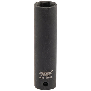 The Draper Expert Hi-Torq® 6 Point Deep Impact Socket, model 406D-MM, features a 1/4" square drive and a 9mm size. It has a black finish and cylindrical shape, and is forged from chrome molybdenum for use with wrenches and ratchets.