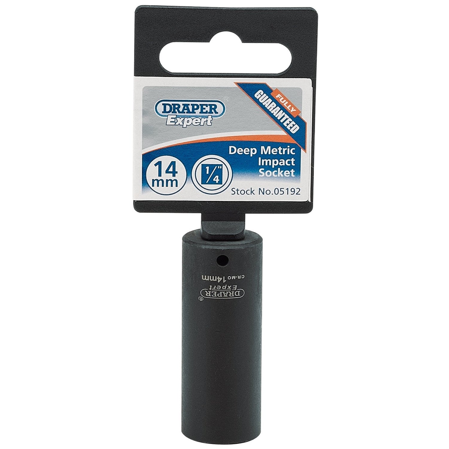 The Draper Expert Hi-Torq® 6 Point Deep Impact Socket with a 1/4" square drive and 14mm size (406D-MM) is made from robust chrome molybdenum to ensure exceptional strength and corrosion resistance. Packaged in its original packaging, it is the perfect companion for your impact wrenches.