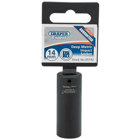 The Draper Expert Hi-Torq® 6 Point Deep Impact Socket with a 1/4" square drive and 14mm size (406D-MM) is made from robust chrome molybdenum to ensure exceptional strength and corrosion resistance. Packaged in its original packaging, it is the perfect companion for your impact wrenches.