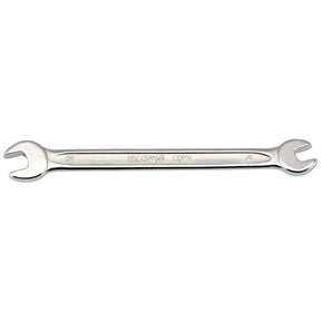 A midget metric double open-end spanner marked with "Draper Elora 156-4x5" in the center, crafted from durable chrome vanadium steel for enhanced corrosion protection.
