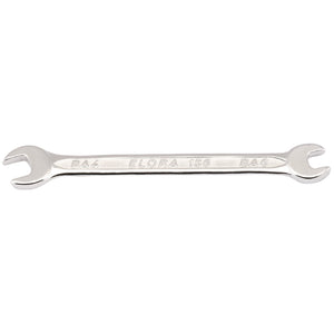 A Draper Elora Midget Metric Double Open End Spanner, labeled "156-4x6," made from chrome vanadium steel for enhanced corrosion protection, with one end measuring 4mm and the other 6mm. Ideal for limited space applications.