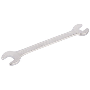 A midget double open end spanner with Draper Elora Midget Double Open End Spanner, 4 X 6 Ba - 156BA-6x4 engraved on the handle, crafted from chrome vanadium steel for durability and corrosion protection.