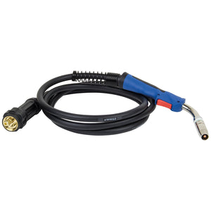 The SIP 25 3mtr Euro MIG Welding Torch (IP-05505) from SIP, in blue and black, comes neatly coiled with an attached cable and connector, featuring a Euro torch connection.