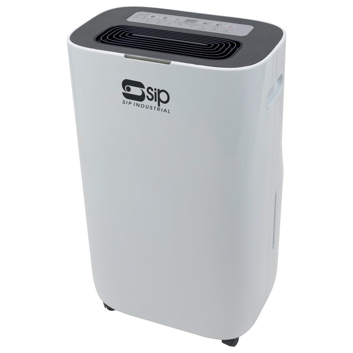 The SIP - 20ltr Dehumidifier - SIP-05648 by SIP is white and prominently displays the brand "SIP" on the front. It offers versatile operating modes, control buttons on top, and side handles for easy portability, ensuring efficient moisture removal from any space.