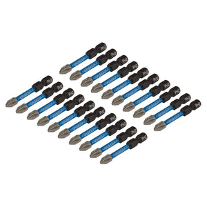 A set of twenty identical blue and silver Draper Expert Cross Slot/Ph Type Impact Screwdriver Bits, each 50mm long with a 1/4" hex shank, arranged in four rows.