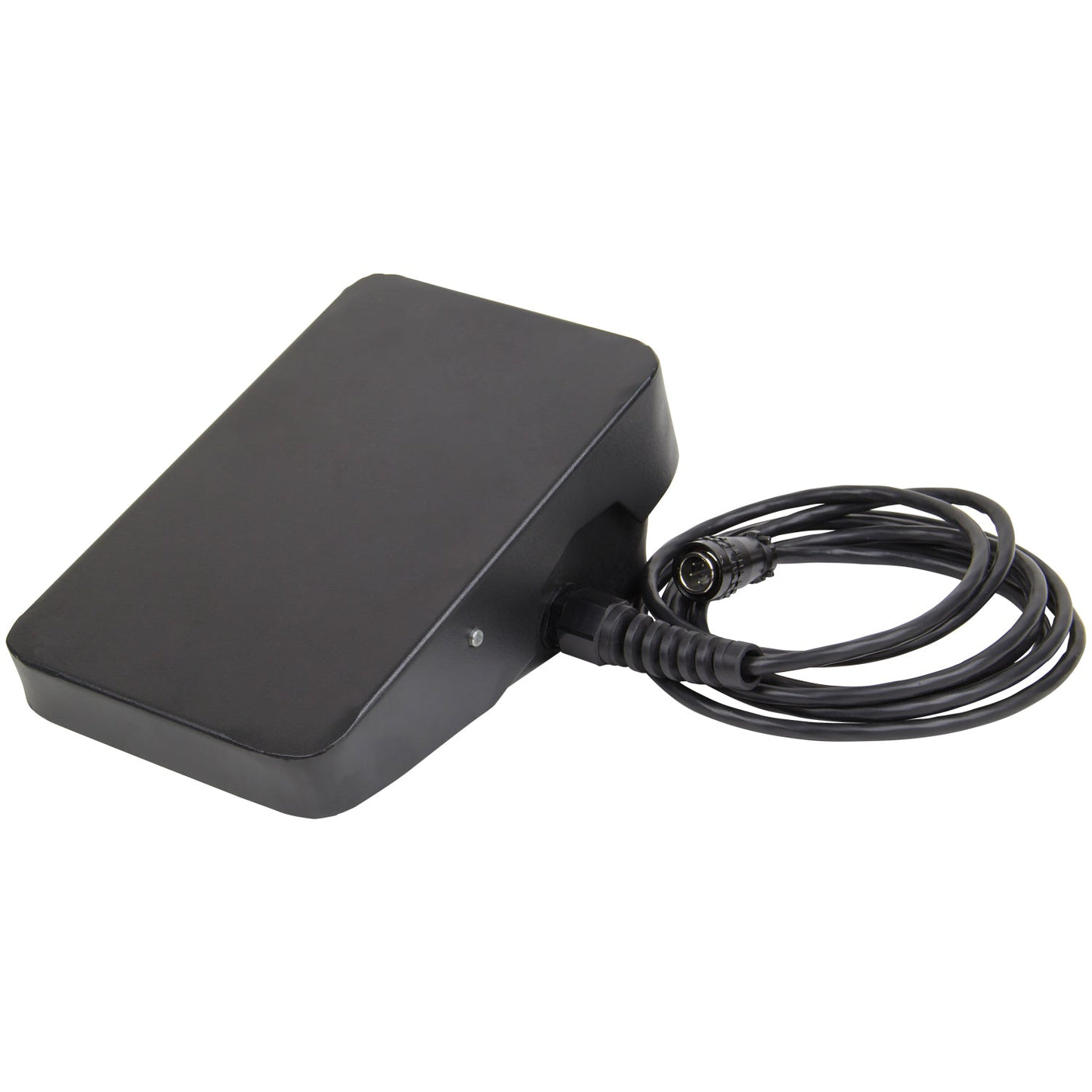 The SIP - HG2500P Foot Control Pedal - SIP-05701 by SIP is a black rectangular electronic device with an attached coiled cable and connector, designed for hands-free power output control.