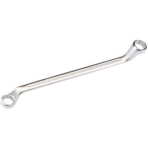 The Draper Elora Deep Crank Imperial Ring Spanner, 9/16 X 5/8" - 110A-9/16x5/8, is a professional-quality tool featuring double-ended ring spanners with angled ends. It is crafted from durable chrome vanadium steel and enhanced with corrosion protection.