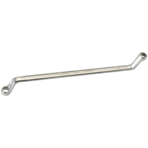 The Draper Elora Deep Crank Metric Ring Spanner, 5.5 X 7mm - 110-5,5x7 features a slight angle at each end and is crafted from durable chrome vanadium steel for enhanced strength and corrosion protection.