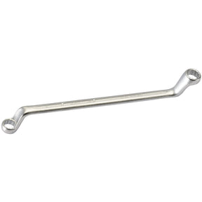 The Draper Elora Deep Crank Metric Ring Spanner, 10 X 11mm - 110-10x11 from Draper is a double-ended offset box wrench made of durable chrome vanadium steel, featuring closed-loop ends on both sides and adhering to DIN 838/ISO 3318 specifications.