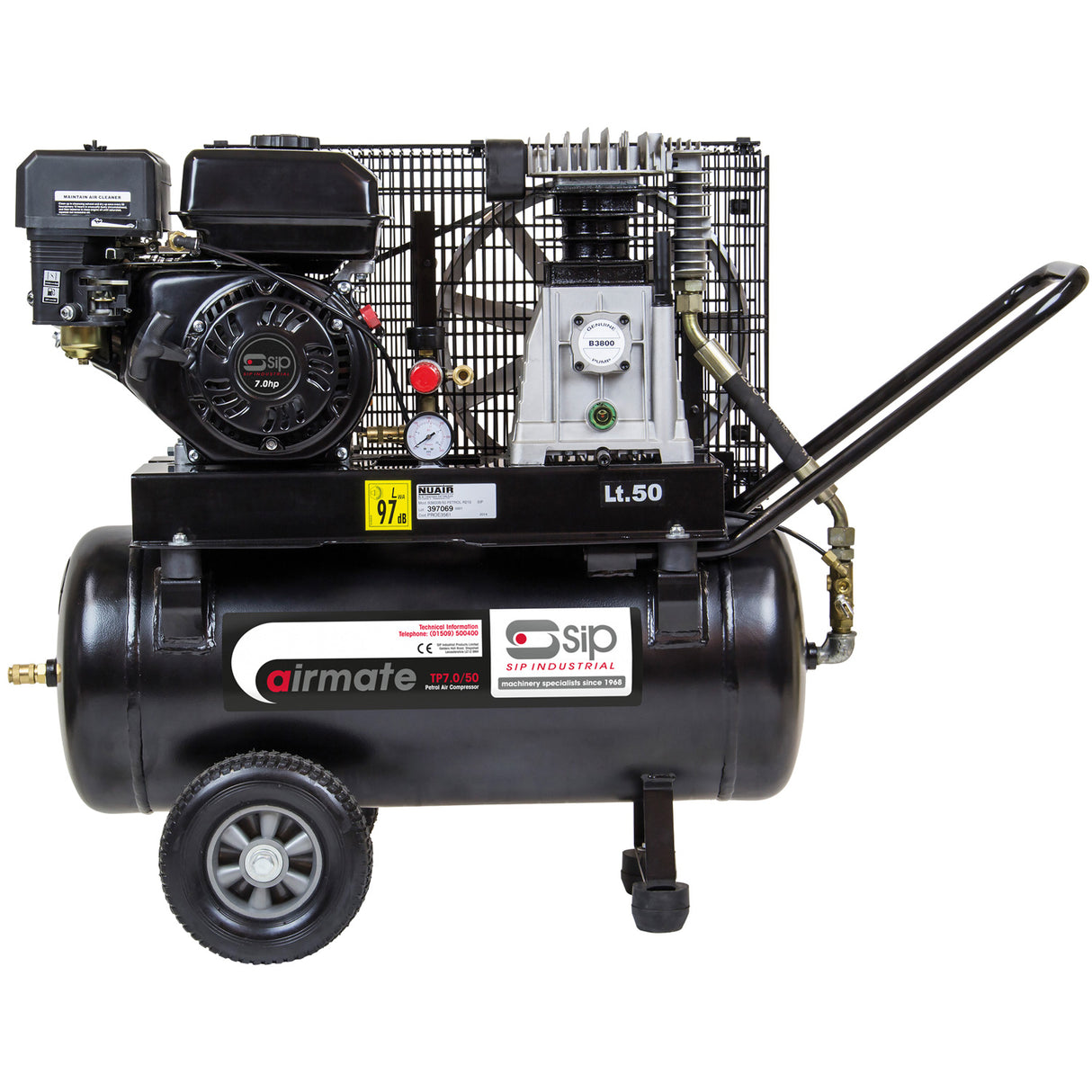 SIP TP7/50 Petrol Belt Drive Compressor 7hp 50ltr EURO V Engine 06217
