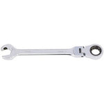 The Draper Metric Combination Spanner With Flexible Head And Double Ratcheting Features (16mm) - 8328FMM is a high-quality tool made from durable chrome vanadium steel, featuring an open-end on one side and a ratcheting box-end on the other, perfect for loosening or tightening nuts and bolts.