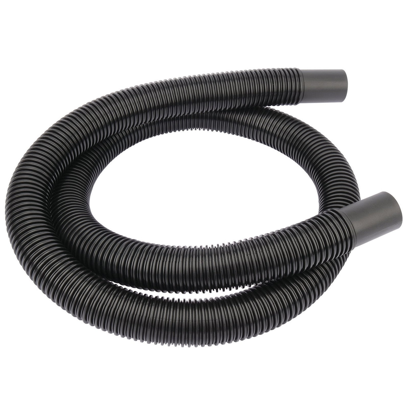 The Draper Hose for Wdv11, 1.5M - AVC88 is a versatile and durable coiled black flexible hose featuring a ribbed texture and smooth connectors at both ends, suitable for various applications.