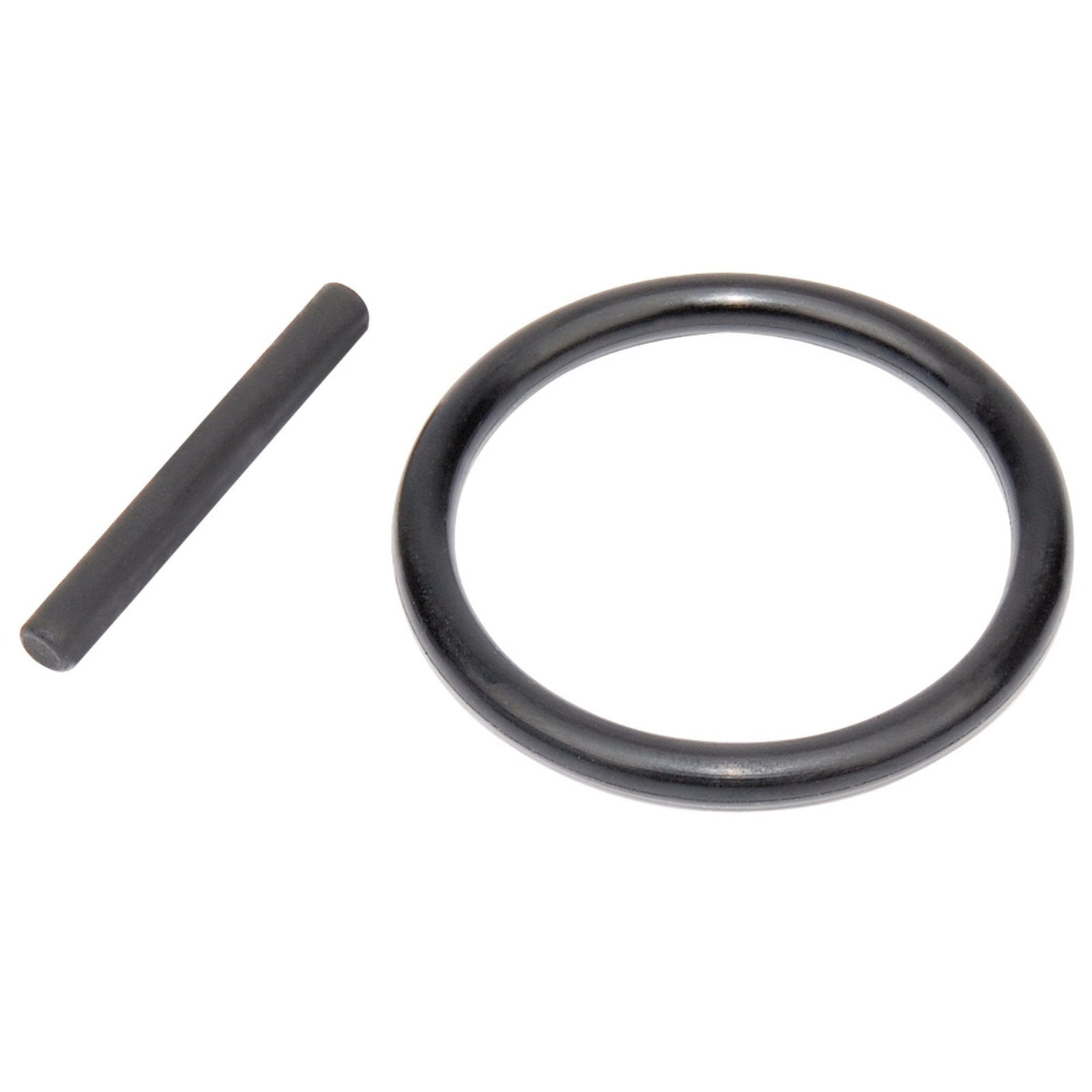 A Draper Ring from the Draper Ring And Pin Kit for 1" Sq. Dr. Impact Sockets (17-33mm - 702) is positioned to the right of a straight cylindrical rod on a plain white background.