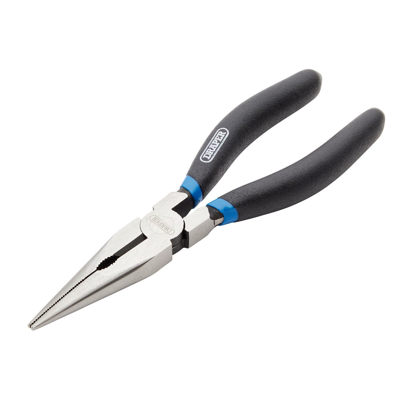 Take advantage of the Draper Long Nose Pliers, 160mm - 37ANH, featuring PVC-dipped black handles and a durable metal gripping and cutting head made from hardened and tempered carbon steel.