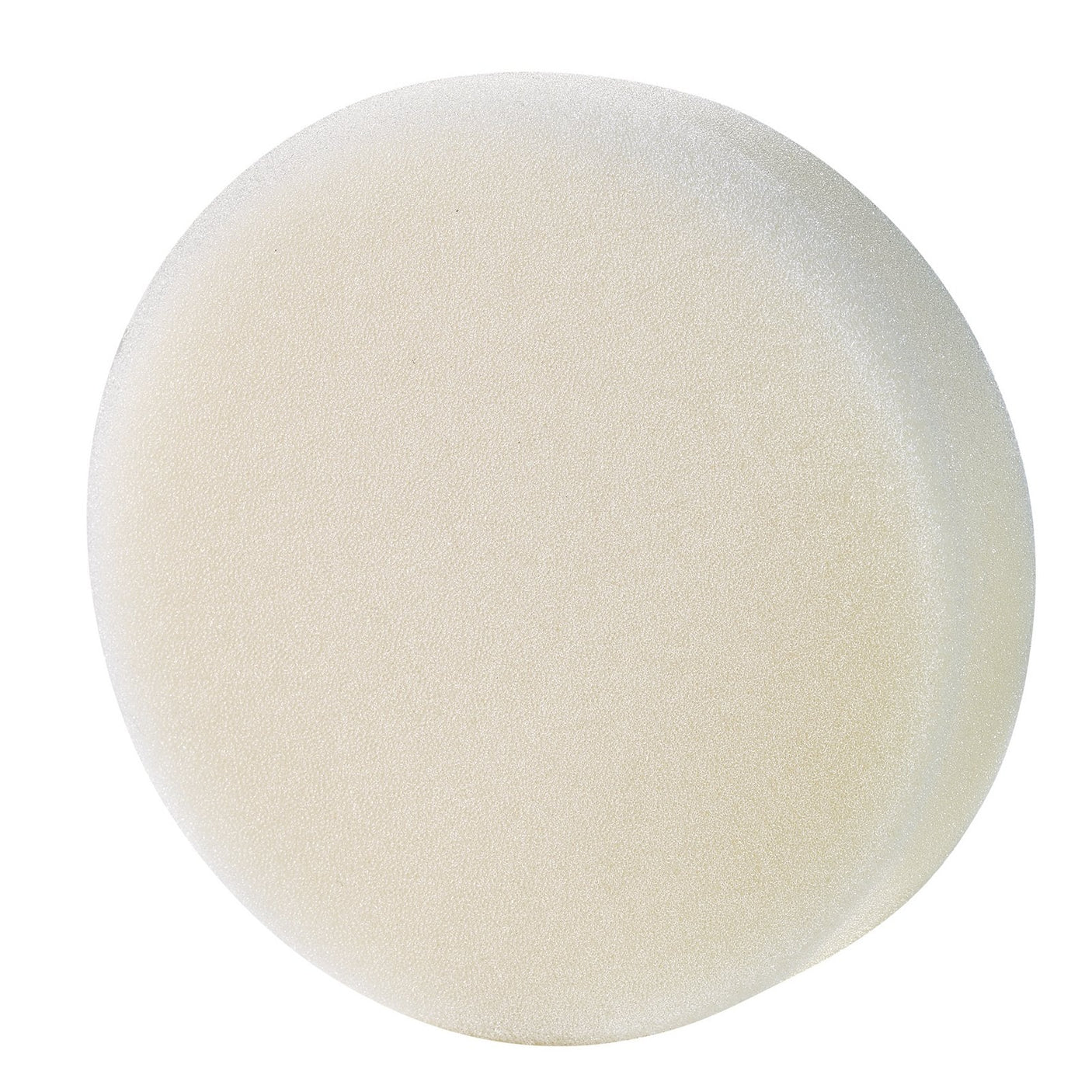 A circular, white, foam sponge, similar to the Draper Medium-Light Polishing Pad, 125mm - PS125, is shown against a white background.