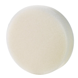 A circular, white, foam sponge, similar to the Draper Medium-Light Polishing Pad, 125mm - PS125, is shown against a white background.