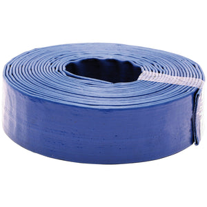 A coiled blue SIP - 1" 10mtr Layflat Delivery Hose (SIP-07671), made of heavy-duty reinforced PVC and folded in a circular shape, is perfect for SIP Water Pumps.