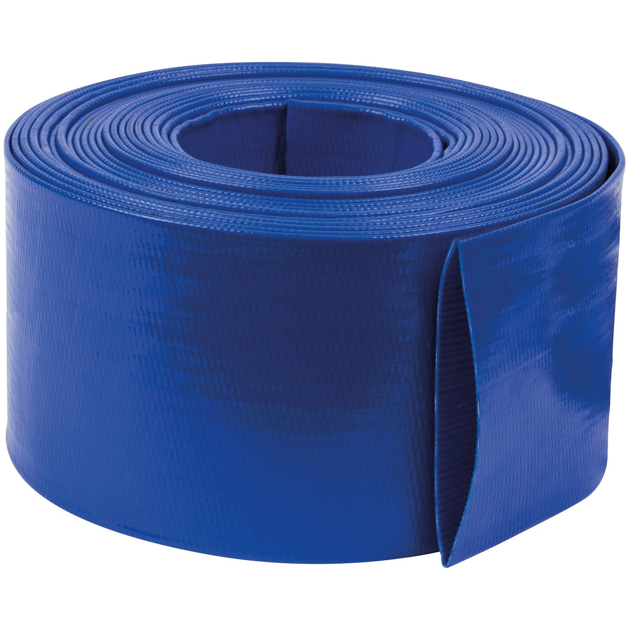 A coiled SIP - 3" 10mtr Layflat Delivery Hose (SIP-07692) with a textured blue surface is shown, ideal for fluid transfer applications with SIP Water Pumps.