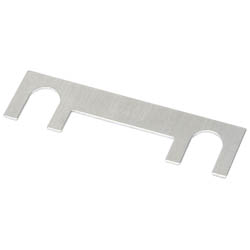 The Draper Spare Fuse, 80A - Y658031 by Draper is a flat, rectangular metal shim featuring two U-shaped slots and two smaller rectangular cutouts along the edges.