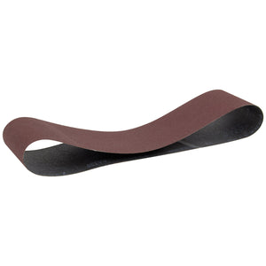 The SIP - 4" x 36" 120 Grit Fine Sanding Belt (Model SIP-07740) by SIP is a loop-shaped, brown sanding belt ideal for fine grit wood sanding tasks.