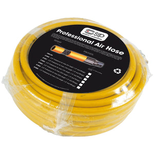 A coiled, yellow SIP - 3/8" 20mtr Professional Hose made of Nitrile rubber in packaging. The label indicates its brand, SIP, and its specifications, including the 20mtr hose length.