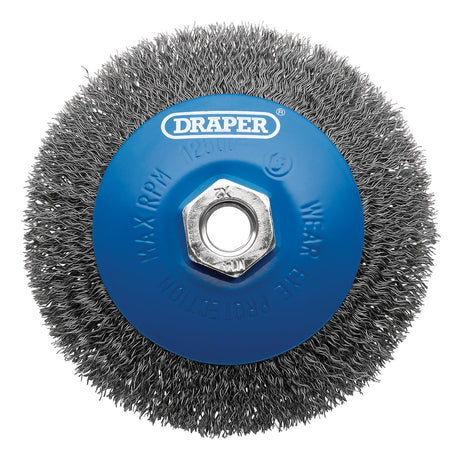 Draper Steel Bevelled Crimped Wire Wheel Brush, 115mm, M14 - WBW1 - Farming Parts
