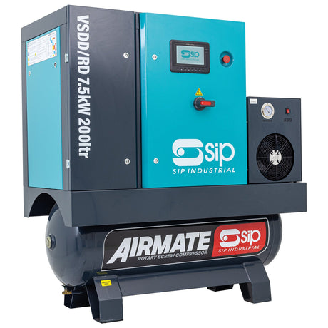 SIP VSDD/RDF 7-5kW 10bar 200ltr 400v Rotary Screw Compressor with Dryer & Filter | IP-08280 - Farming Parts