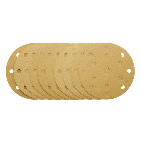 Draper Gold Sanding Discs With Hook & Loop, 150mm, 180 Grit, 15 Dust Extraction Holes (Pack Of 10) - SDHLG150 - Farming Parts
