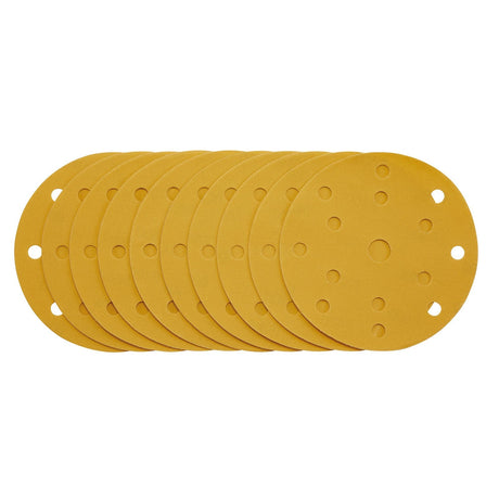 Draper Gold Sanding Discs With Hook & Loop, 150mm, 400 Grit, 15 Dust Extraction Holes (Pack Of 10) - SDHLG150 - Farming Parts
