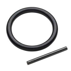 A black circular ring and a straight metal rod, similar to those found in the Draper Impact Ring And Pin Kit, 3/4" Sq. Dr., 50-60mm - 602, are placed on a white background.