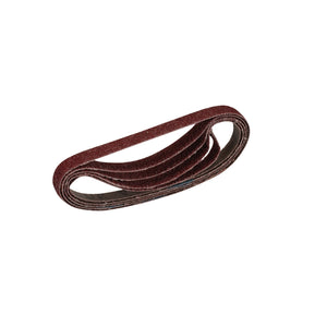 The Draper Cloth Sanding Belt, 10 x 330mm, 40 Grit (Pack of 5) - SB10330 is a coiled abrasive sanding belt made with X-weight polycotton and features a brown gritty surface. It is ideal for sanding and finishing materials, enhanced with aluminum oxide for superior durability and efficiency.