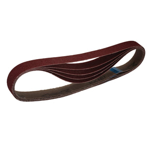 The Draper Cloth Sanding Belt, measuring 25 x 762mm and featuring 80 grit aluminium oxide, has a smooth, reddish-brown abrasive surface ideal for grinding and smoothing surfaces.