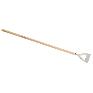 The Draper Heritage Junior Stainless Steel Dutch Hoe - JH/DH/SS by Draper features a solid ash handle and a metal triangular blade, perfect for efficient garden maintenance.