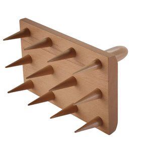 The Draper Heritage Wooden Multi-Seed Tray Dibber features a flat rectangular base with twelve sharp prongs and a rounded handle, making it perfect for seed tray spacing. This beechwood dibber measures 120mm by 200mm and is ideal for efficient gardening tasks.