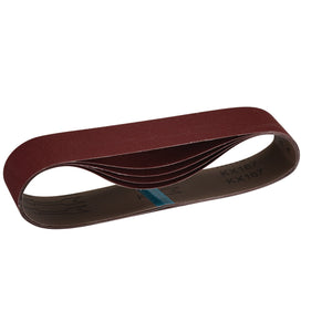 A red and brown Draper Cloth Sanding Belt, folded into an elongated loop shape with "KX167" printed on the inner side, exemplifies the high performance of these 50 x 686mm sanding belts.